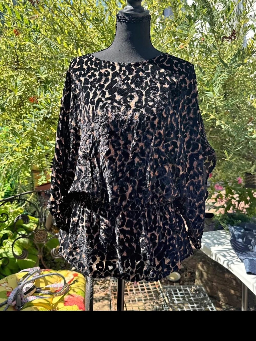 Elliott Lauren Leopard Print Peplum Blouse - Black/Tan